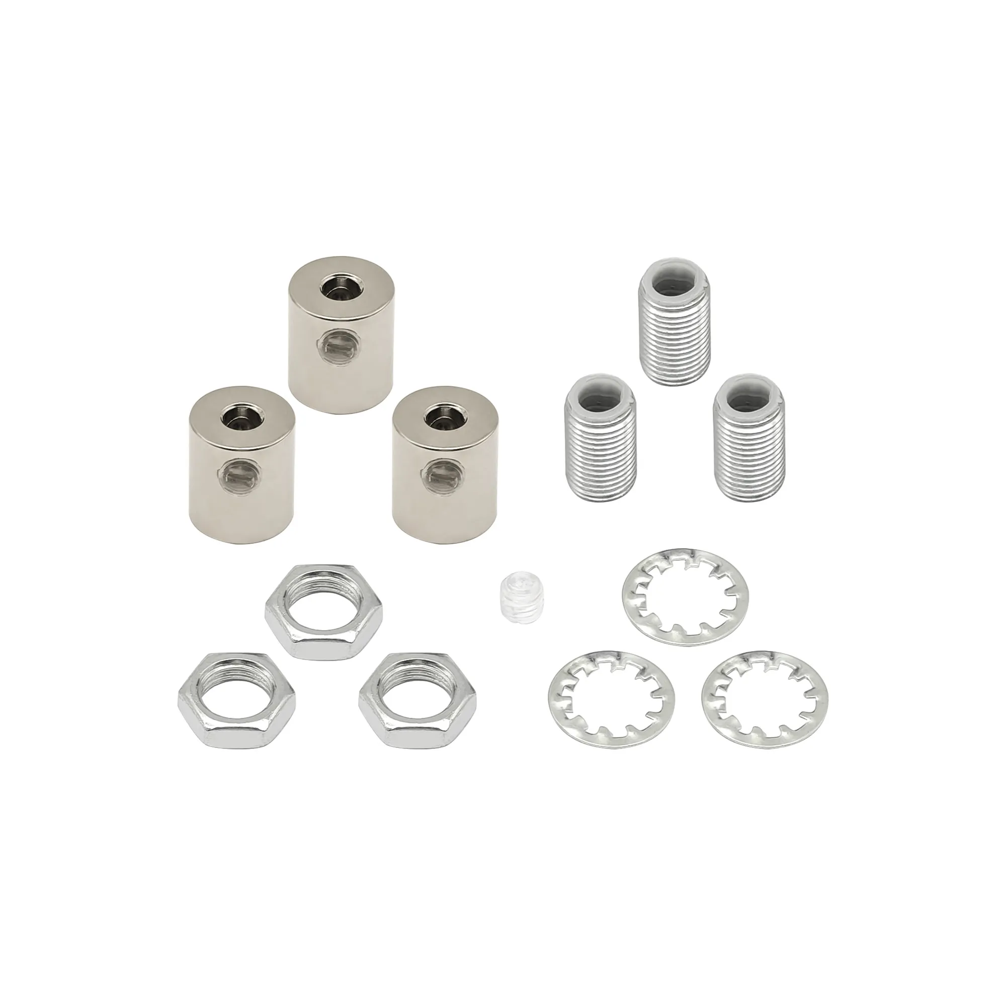 D1166PN  Hayes Metal Cable Grip Kit (3pcs) Polished Nickel, c/w 4.5mm Hole Thread, Washer & Nut, Plastic Grub Screws